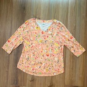 Peach Floral Christopher & Banks Blouse with V-Neck